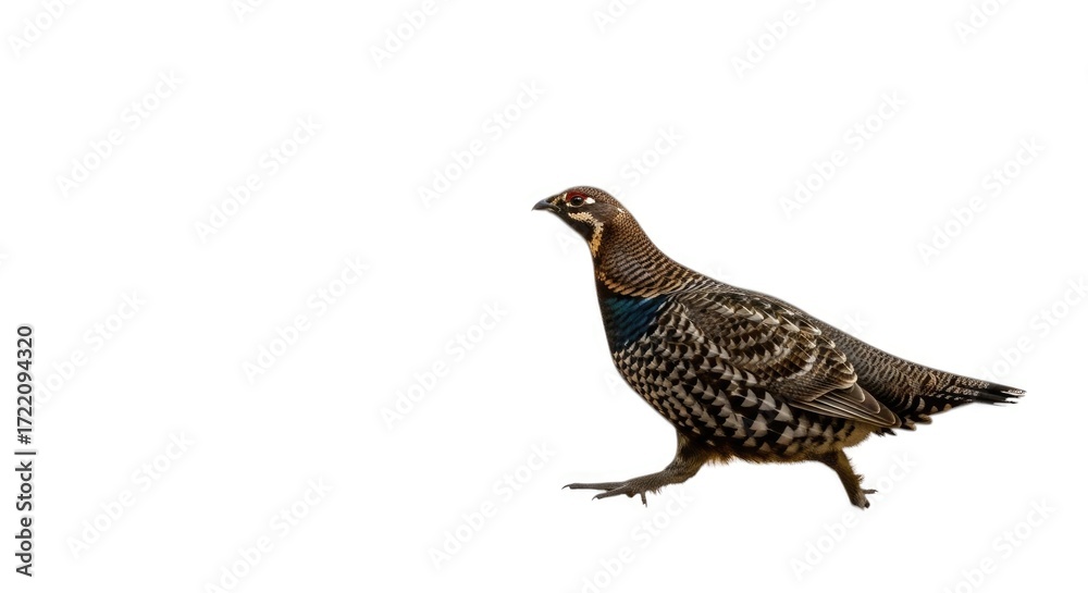 Fototapeta premium Brown grouse bird walking isolated on white background
