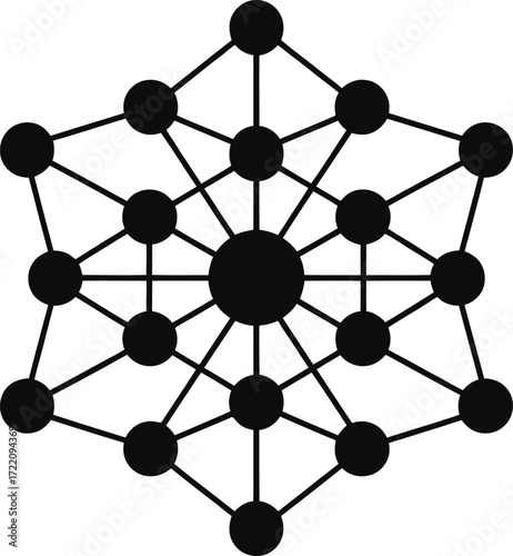 Abstract geometric network structure hexagonal pattern with central node and connecting lines