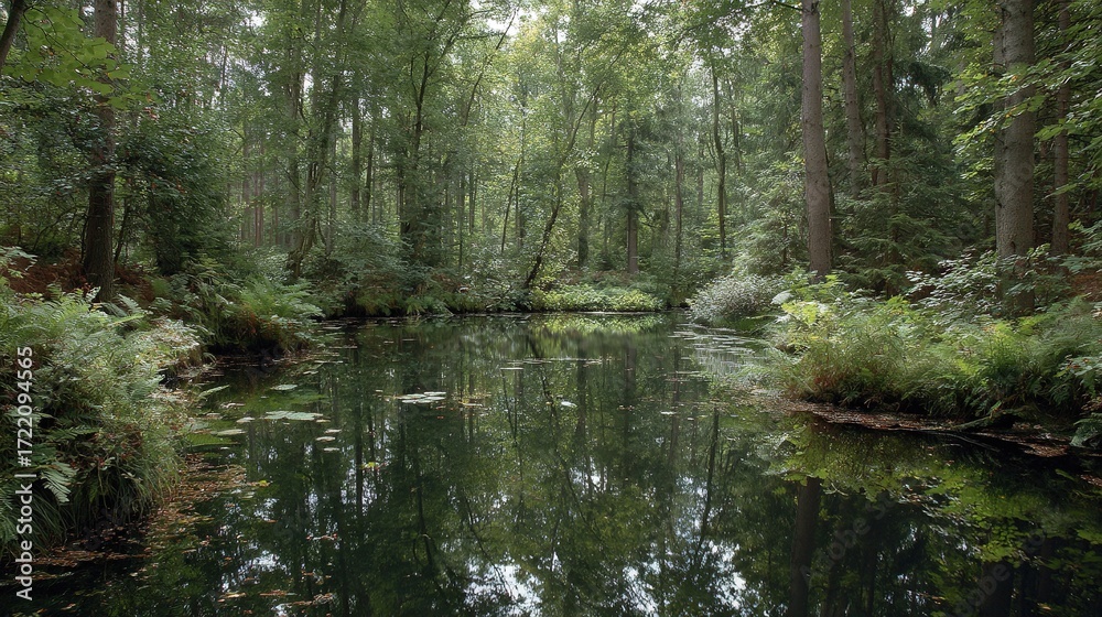 Fototapeta premium Lush green forest filled with lots of green plants
