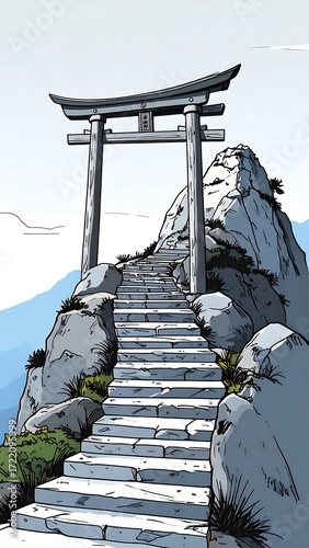 Mountain shrine with stone steps