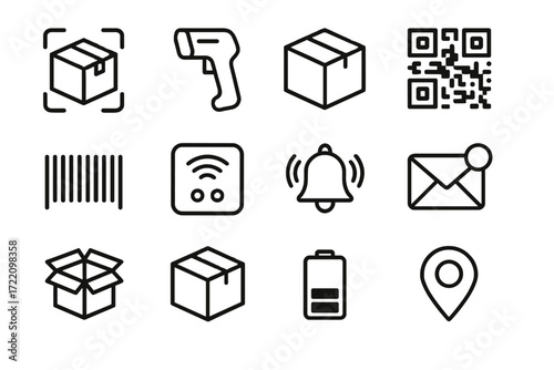 Pin notification vector scanner indicator alert parcel box panel qr icon smart