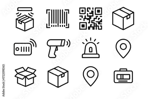 Smart vector closed scanner box barcode code open sensor icon scanning battery