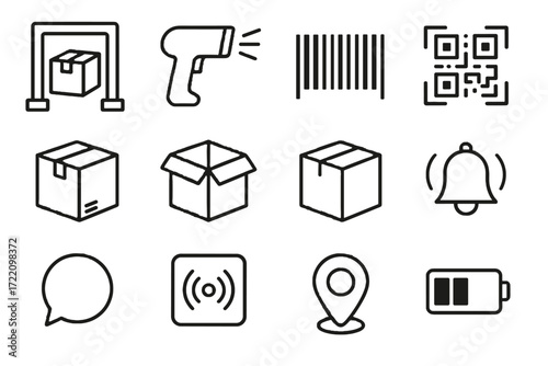 Battery icons indicator vector barcode digital pin open icon box parcel scanner
