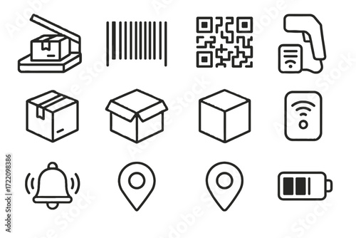 Scanner icons icon open box device sensor handheld vector gps connected pin