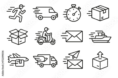 Mail vector express package delivery icon parcel lines truck ur rushing