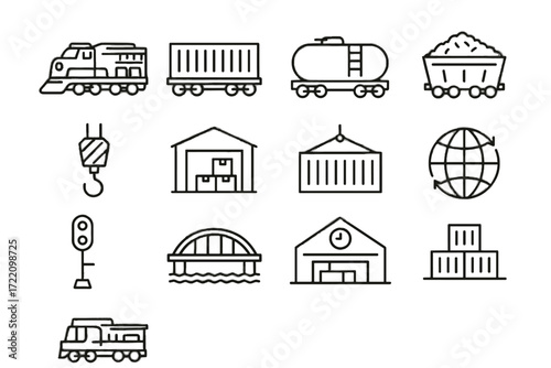 Locomotive icon global train railway car dock warehouse logistics signal hook vector