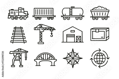 Icon vector crane rail wagon heavy global box cars building tracks storage