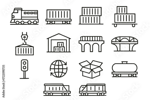 Bridge engine box open coal containers train vector container global wagon icon