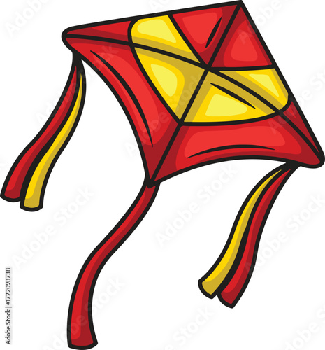 Red and yellow kite with streamers