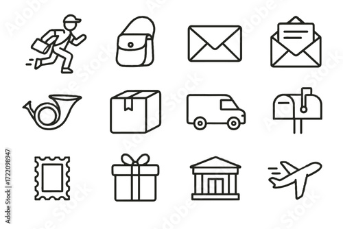 Office delivery vector air open box stamp mail mailbag icon courier mailbox
