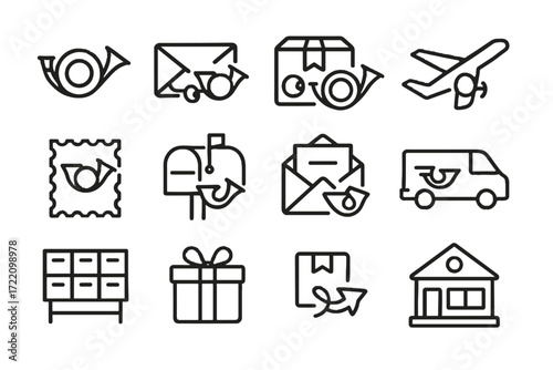Mailbox letter van symbol mail post icon horn vector bag sorting icons