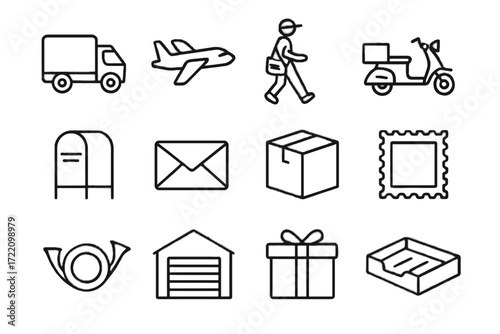 Icon courier grid envelope package parcel symbol post vector cargo ribbon postal