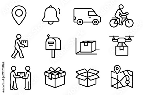 Vector bicycle last package ribbon pedestrian pin mile icon notification box route