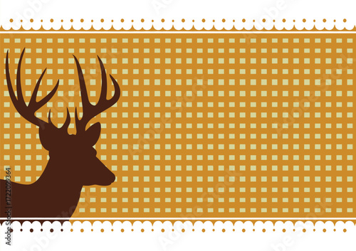 Hirsch auf grünem Karo-Hintergrund, stilisierte Wildtier-Illustration mit traditionellem Karomuster, rustikales Naturmotiv perfekt für Dekoration, Textildesign, saisonale Grafiken und Outdoor-Themen