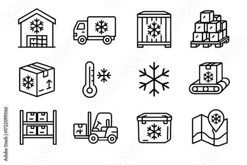 Van storage logistics icons pallet vector forklift icon temperature conveyor truck chilled