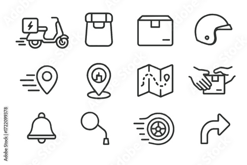 Icons trail delivery motion icon map vector bell eco parcel arrow wheel
