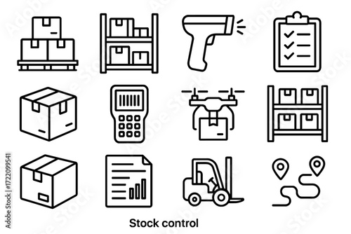Package checklist vector icon control data label box shelf inventory stock device
