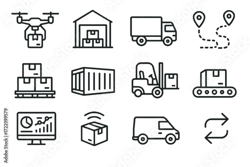 Van logistics vector icon delivery pallet belt stack digital route sensor icons