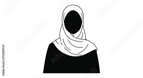 Simple line drawing of a woman wearing a traditional islamic headscarf