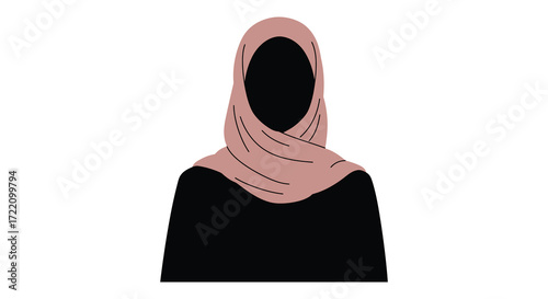 Illustration of a woman wearing a pink hijab and black clothing