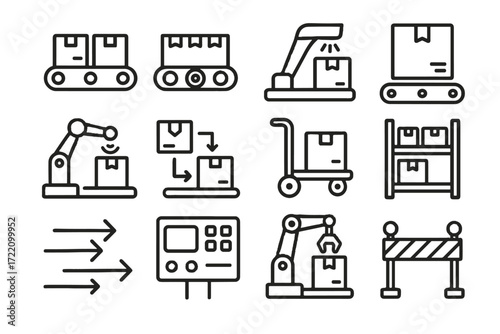 Labels icon icons cart sensor express vector barrier belt scanner shelf conveyor