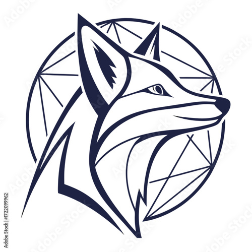 Geometric Line Art Fox Portrait: Elegant stylized fox head in profile within a circular geometric frame.