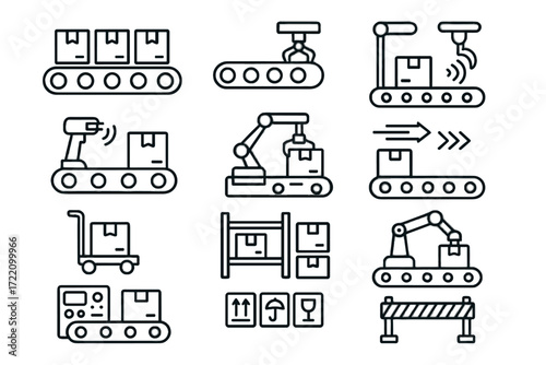 Panel smart vector scanner barcode icons packages arrows safety conveyor icon warehouse