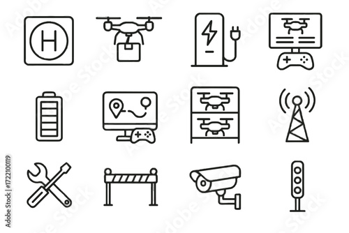 Antenna control icon parcel vector indicator route station surveillance safety drone delivery