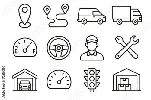 Van tracker fleet tools traffic signals icon smart delivery fuel cargo vector