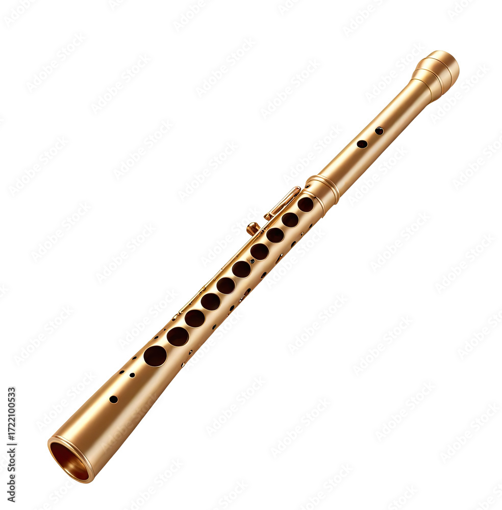 Naklejka premium Golden flute instrument isolated on black background, music, website