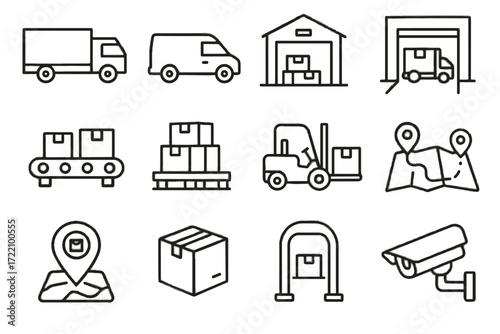 Icons van pallet icon truck vector forklift dock route delivery urban gate