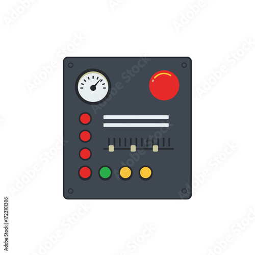 Industrial Control Panel with a Pressure Gauge, Multiple Indicator Lights, and Fader Switches for System Operations
