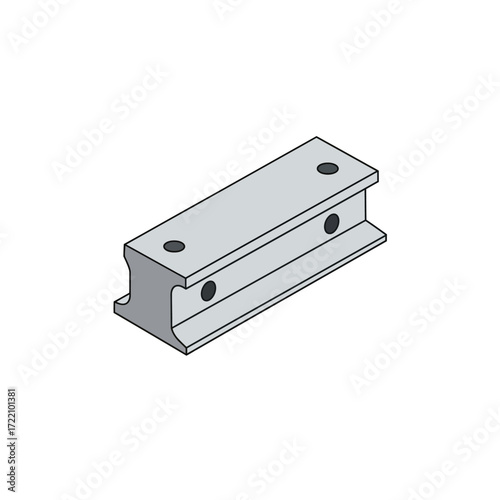 Industrial I beam gray metal structural profile with four holes for heavy duty construction and engineering projects