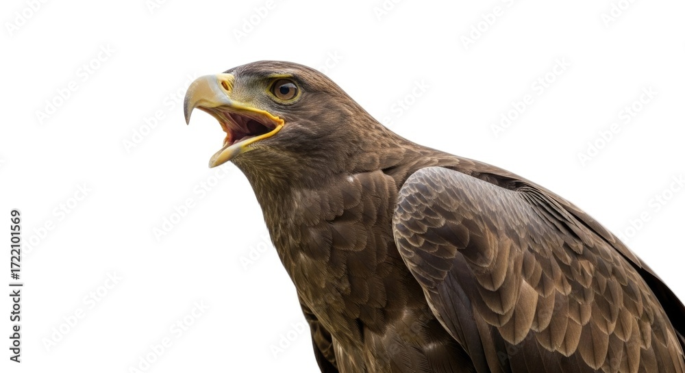 Fototapeta premium Majestic brown eagle with open beak isolated on white background