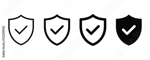 Shield with check mark icon set. Check mark guard shield icon sign vector. Shield security icon. Shield protection icon.