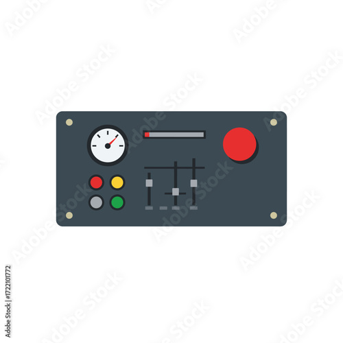 Industrial Control Panel with Various Gauges, Buttons, and Sliders, Representing a Sophisticated Technological Interface for Machinery Operation