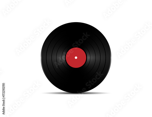 Black Vinyl Record With Red Label.