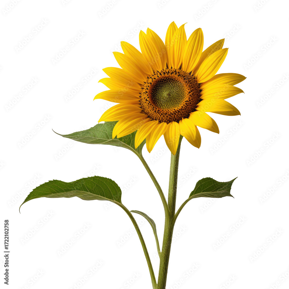 Obraz premium Isolated sunflower bloom, studio shot, black background, graphic design