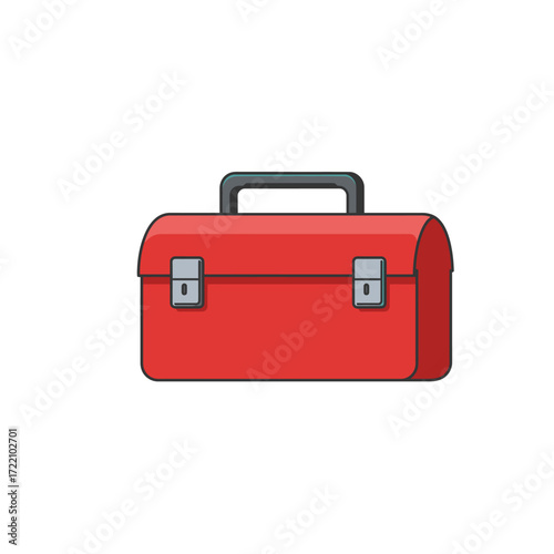 Classic red toolbox illustration for home repair, workshop organization, and professional maintenance equipment storage vector graphic