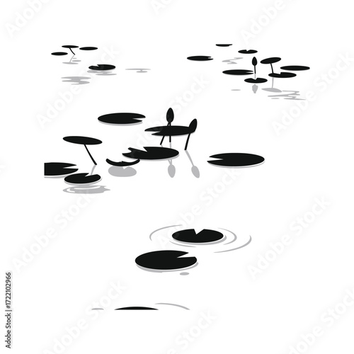 Black and White Water Lily Pads Illustration  Simple Nature Design