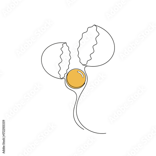 simple illustration of a yolk leaking from an egg shell using a continuous line