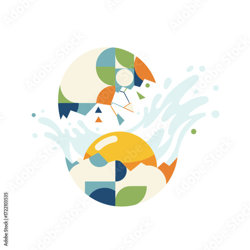 Abstract geometric illustration of egg and protein splash  