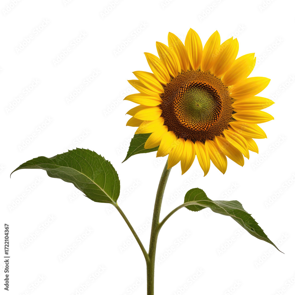 Fototapeta premium Single sunflower bloom, studio shot, black background, nature design
