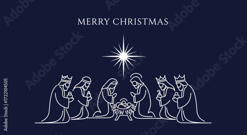 A minimalist illustration depicts the Nativity scene with the star shining above.