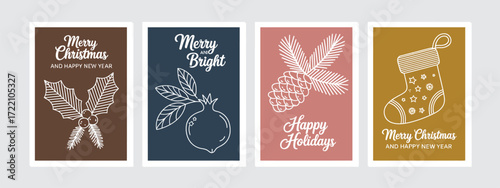 Merry Christmas Cards Set Featuring Hand-Drawn Elements, Doodles and Sketches Vector Christmas Illustrations, Perfect for Holiday Greetings, Seasonal Invitations, and Festive Design Projects, DIN A67 