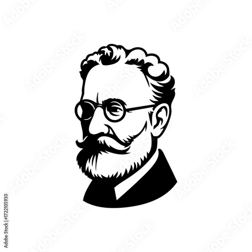 Mature gentleman with glasses and mustache, conveying wisdom, trust, and a scholarly heritage vibe.
