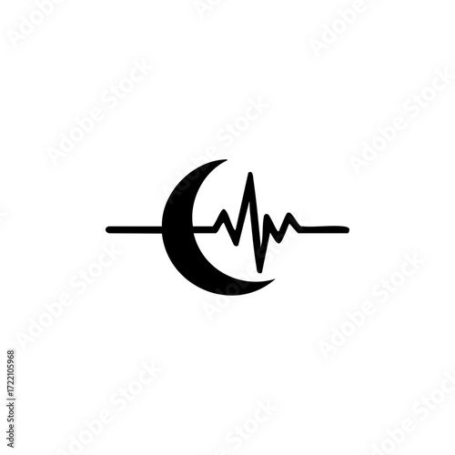 Creative mark combining crescent moon and heartbeat line, symbolizing sleep cycles, wellness monitoring, and balanced health rhythms.
