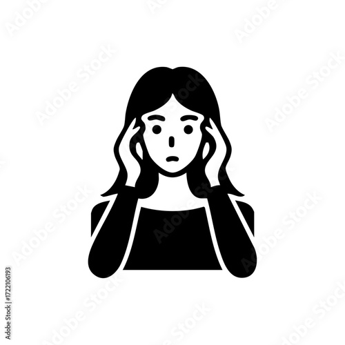 Woman holding her head in stress and confusion, symbolizing frustration or technology overload.