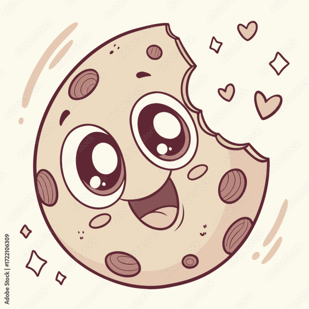 Obraz premium Cartoon Cookie with Bite Taken Expressing Love with Hearts and Diamond Shapes.