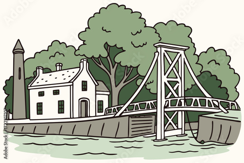 Beaufort Swing Bridge in South Carolina, small white drawbridge spanning river in historic coastal town